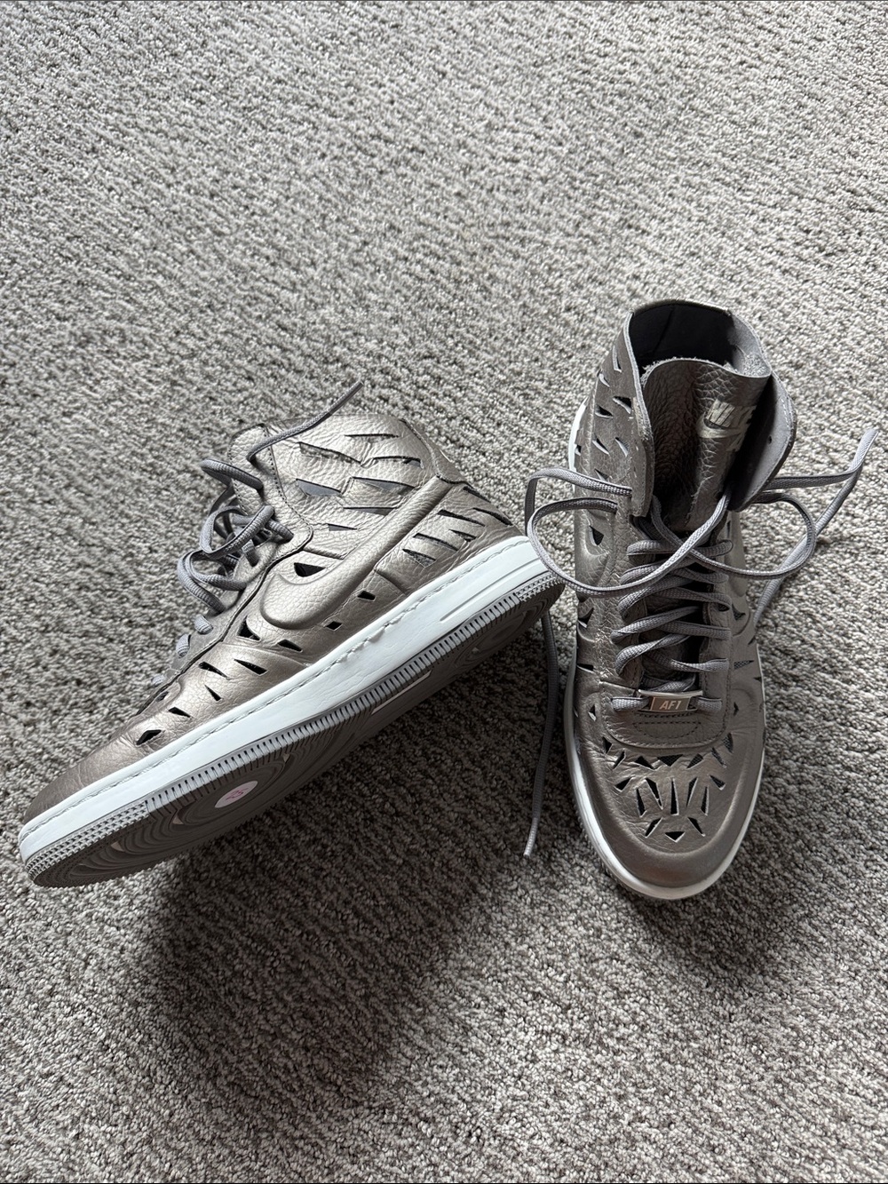 Nike Metallic Silver Laser-Cut High-Top Sneakers